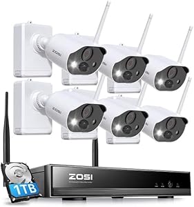 ZOSI C306PK 8CH 2K 3MP Battery Powered Wireless Security Camera System, 6 x Wire-Free Outdoor Camera with Color Night Vision, Spotlight, 2-Way Talk, Light & Siren Alarm, 1TB HDD for 24/7 Recording asin的图片
