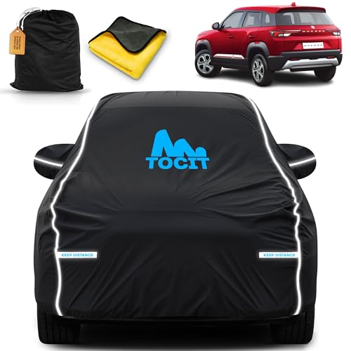Image of Maruti Breeza Urbano Waterproof Long Life Car Cover with Safety Glow Reflective Strap, Premium Stretchable Velvet Velour Fabric, Machine Washable, Tri-Stitch Custom Fit with Mirror Pocket