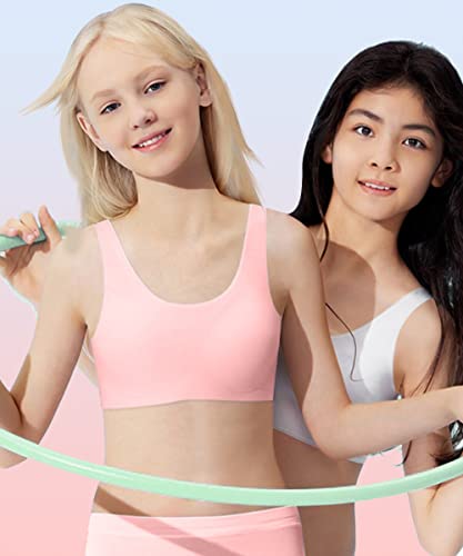 Yacca Girls Seamless Bra Ultra Comfort Soft,Thin Aa Cup,Invisible Dig-Free Teen Bras,Girls Training Bra 8-10 10-12 12-14 14-16 16-18 Years Old White #TOP1