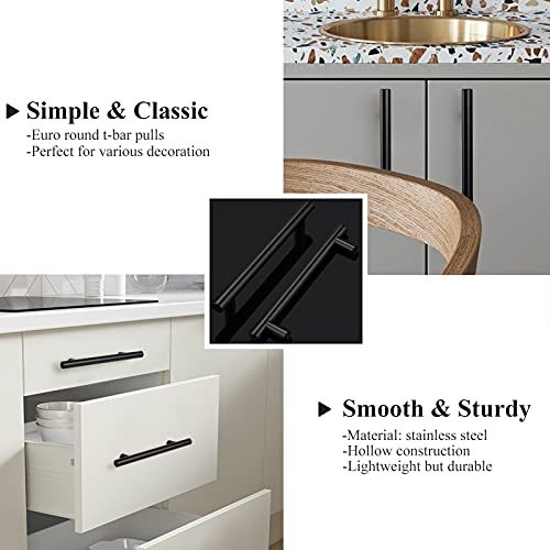 Image of Probrico (12 Pack 5 inch Hole to Hole Flat Black Cabinet Pulls Bedroom Drawer T Bar Handle Dresser Knobs Set Kitchen Cabinet Hardware