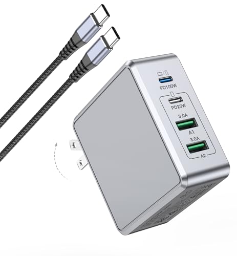 100W PD iPhone 急速充電器 4ポート 合計140W ACアダプター 【2 m USB C - Cケーブル付属/USB PD/QC対応/PSE技術基準適合/折りたたみ式プラグ】タイプc Type-C 充電器 MacBook iPhone iPad Android ノートPCその他各種機器対応 (シルバーグレー)の商品画像（Amazon）