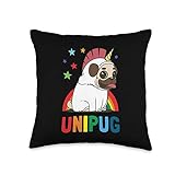 Unicorn Pug Gift Funny Dog Lover Rainbow Unipug Party Animal Throw Pillow