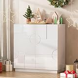 LVSOMT Sideboard Buffet Cabinet with Storage, Modern Accent Credenza with Doors and Adjustable Shelve, 33' Wood Coffee Bar Cabinet for Kitchen, Entryway, Living Room, High Gloss White