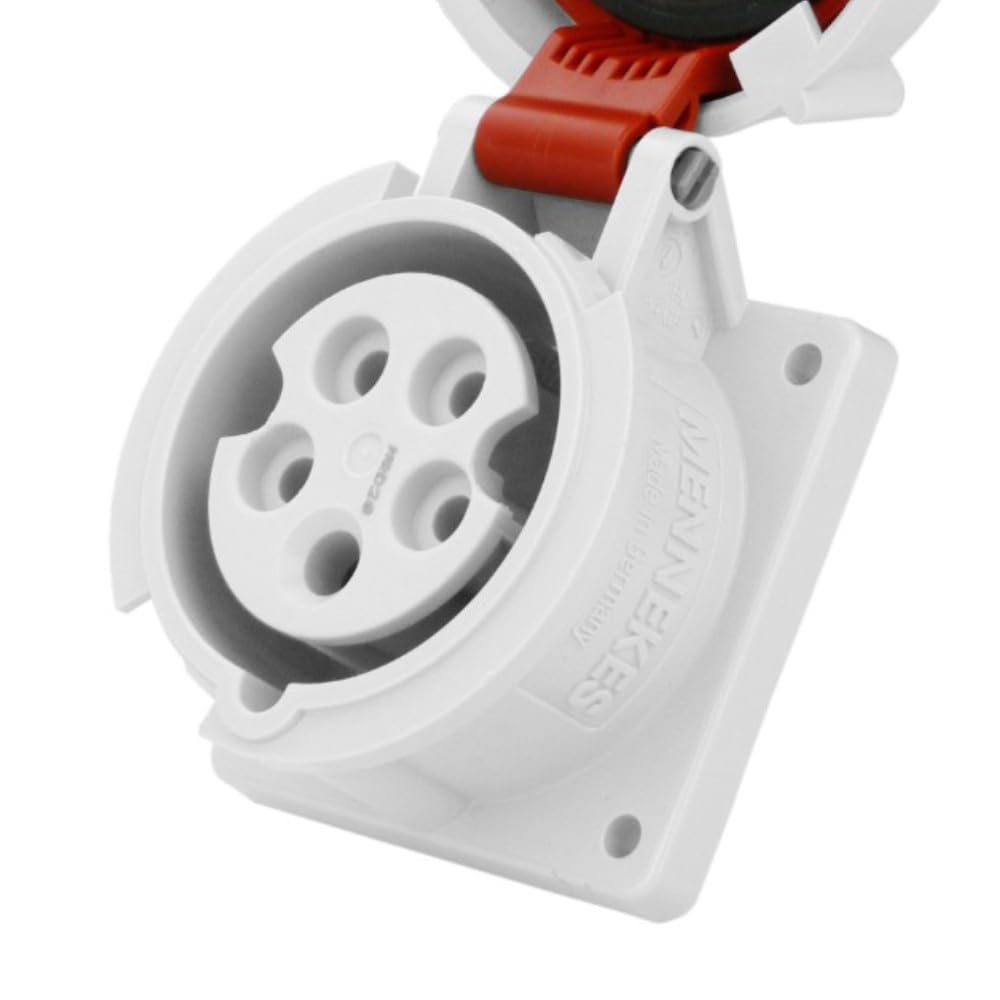 MENNEKES Enchufe recto montado en panel 228A, protección IP 67, 6 horas de posición a tierra, 5 polos, corriente de 16 A, 400 V, rojo