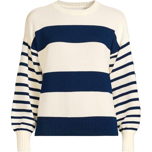 Lands' End Women's Drifter Jersey Crewneck Sweater Large Navy/Fresh Ivory Wide Stripe3