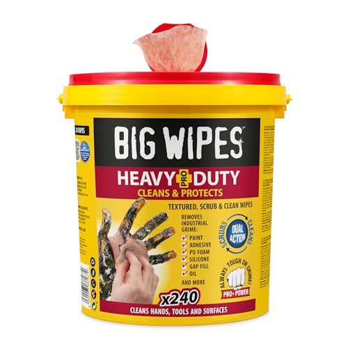 Image of BIG WIPES Heavy Duty Industrial Hand Cleaning Wipes, Textured Scrubbing Degreaser Wipes for Mechanics and Tool Cleaner - 240 Count Bucket (2 Pack)