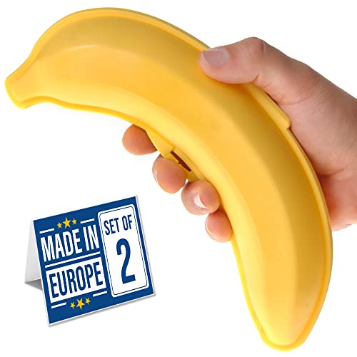 Banana Saver BPA-Free Outdoor Travel Case, Banana Keeper and Protector, Cute Carrier Storage Box, Yellow 2 Pack