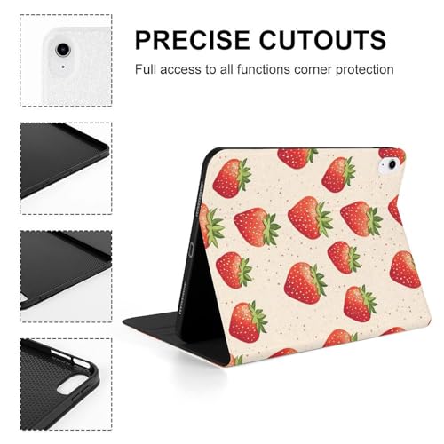 Étui iPad 10e génération 10,9" à imprimé fraise coloré avec clapet intelligent