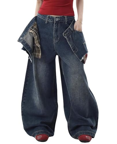 Baggy Jeans for Woman Men High Waisted Wide Leg Denim Jeans Patchwork Korean Fashion Pants Streetwear Clothes4