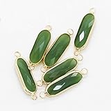  12 pcs coloré 7X21mm Quartz Ovale Pierre Naturelle 2 Boucles cristal strass Facettes Encadrée verre pendentif Bracelet pour Bijoux, vert jade