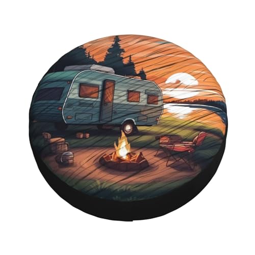Image of Camping Spare Tire Cover Waterproof Tire Wheel Cover Dust-Proof Wheel Protector Fit for Trailer Rv SUV Truck Camper Travel Trailers Accessories (Camping)