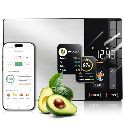 Báscula de cocina inteligente con pantalla TFT, seguimiento de calorías, proteínas, carbohidratos y grasas, compatible con aplicación, 23 nutrientes, báscula digital de precisión para preparación de