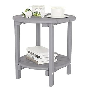 Sundale Outdoor 18" Round Small Side Table, Patio Adirondack End Table, 2 Tier Outside Table for Pool, Garden, Beach, Grey Sundale Outdoor 18 Round Small Side Table Patio Adirondack End Table 2 Tier Outside Table for Pool Garden Beach Grey