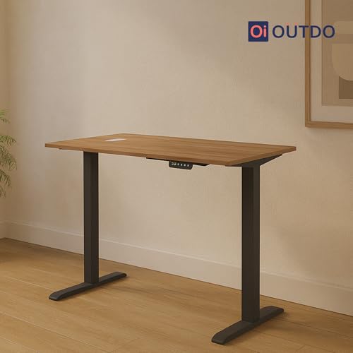Image of Oi Outdo Flexpro Sit-Stand Smart Desk | Dingo Oak Finish Tabletop | Electric Height Adjustable Table for Work from Home and Office | Ergonomic Design