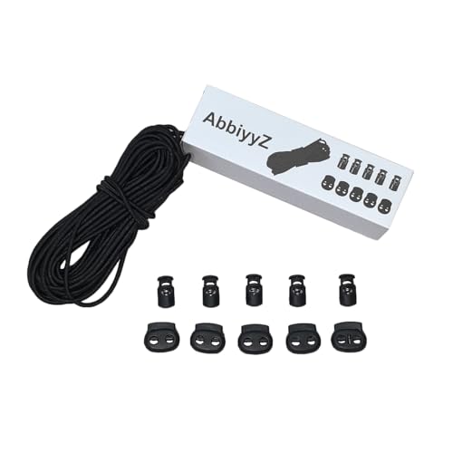 Versatile 1/8-Inch (3mm) Elastic Cord - 10 Yards With 10 Pack Plastic Spring Locks - Stretch Rope and Drawstring for Sewing, Crafting, and DIY Projects (Black)