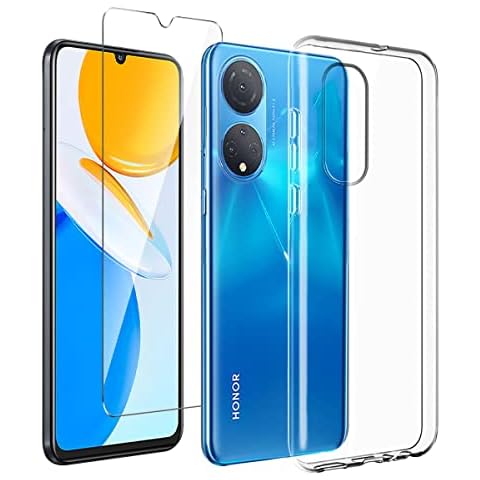 LYZXMY Case for Honor X7 + Tempered Film Glass Screen Protector - Transparent Silicone Soft TPU Cover Shell for Honor X7 (6.74") Cover