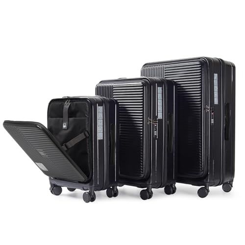 3-Piece Black Hard Shell Luggage Set with Front Opening and Approved Lock - 20