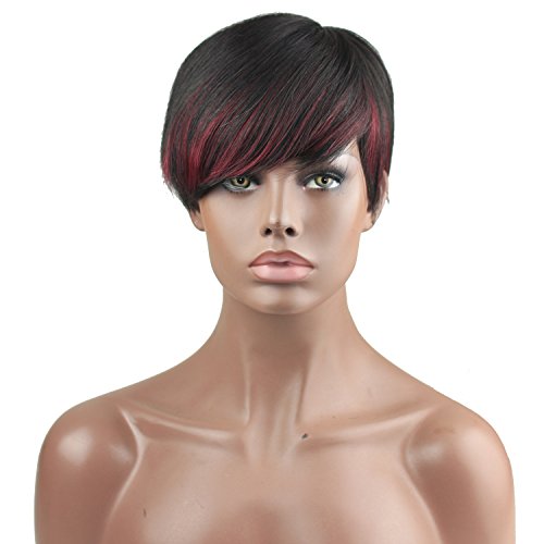 Dreambeauty Short Natural Full Wig 100 Brazilian Human Hair Silk Straight Short Wigs for African Amercian Black Women 1b/99J