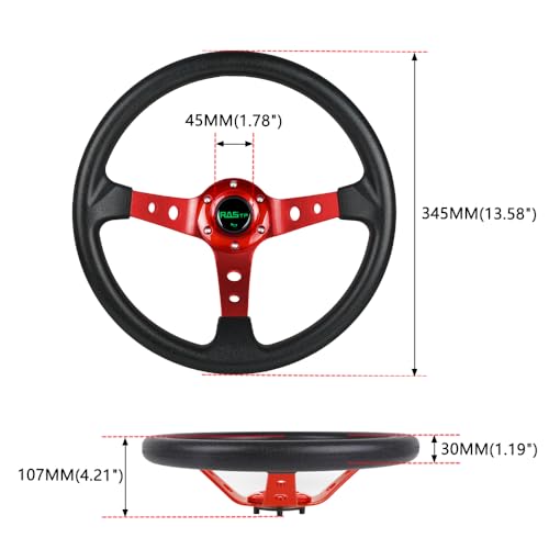 RASTP Universal Racing Steering Wheel,Drifting Deep Dish Steering Wheel 13.8â/350mm 6 Bolts Grip Vinyl Leather & Aluminum with Horn Button for Car -Red - Image 6