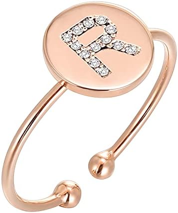 PAVOI 14K Rose Gold Plated Initial Ring Stackable Rings for Women | Fashion Rings - R Ring