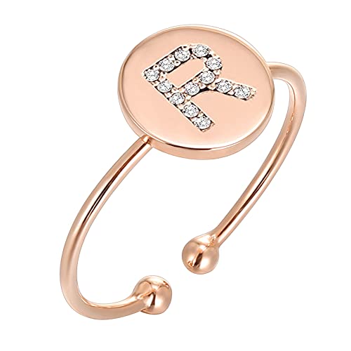 Pavoi 14K Rose Gold Plated Initial Ring Stackable Rings For Women | Fashion Rings - R Ring #TOP3