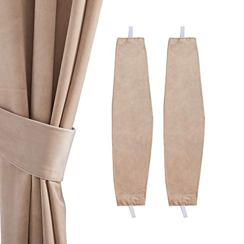 StangH Curtain Ties 2 Packs - Window Curtain Holdbacks Elegant Velvet Home Decorative Holders for Thin or Thick Draperies (Blush Beige, 21 inches Length)