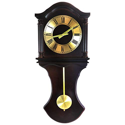 Bedford Clock Collection Bed1712 Wall Clock With Pendulum And Chimes, Chocolate Wood #TOP3