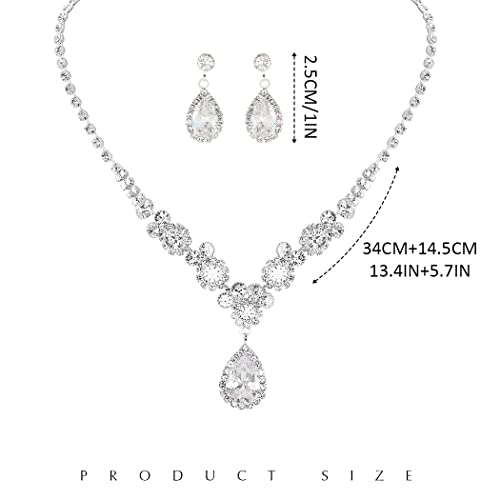 Unicra Bride Silver Bridal Necklace Earrings Set Crystal Bridal Wedding Jewelry Set Rhinestone Choker Necklace For Women And Girls (3 Piece Set - 2 Earrings And 1 Necklace) (A-Silver) #TOP7