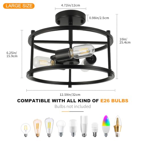 foucasal 3-Light Industrial Semi Flush Mount Ceiling Light Black 12.59" - image 2