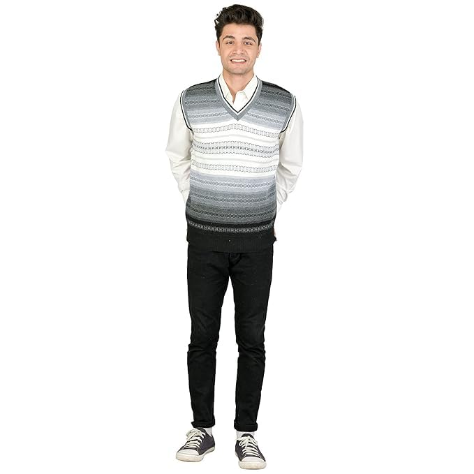 Men's Woolen V-Neck Sleeveless Pullover Cardigan, Rainbow Pattern, Heavy Winter Wear-picture-14