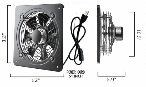 Ventilador de extracción para ventana (ventilador industrial de 12 pulgadas, 720 CFM, 1460 RPM) | Ventilador de ventilación montado en pared para sótano, garaje, oficina y uso comercial miniatura 3