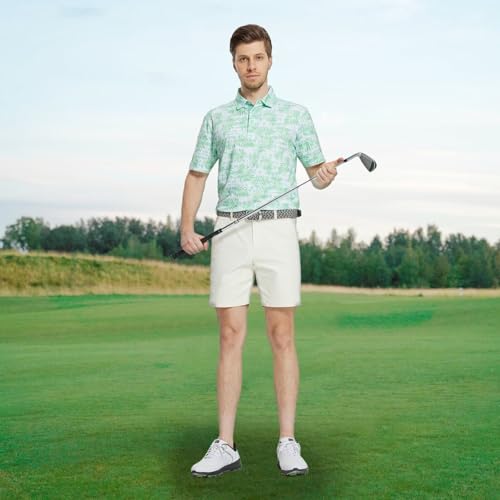 Image of M MAELREG Mens Golf Shirt Short Sleeve Dry Fit Print Moisture Wicking Performance Patterns Collared Polo Shirt