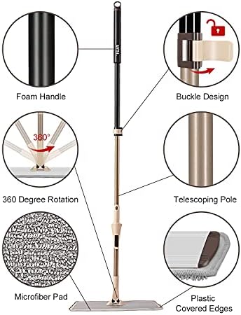 Amazon Brand - Umi 15" Cleaning Mop With Durable Aluminum Alloy Large Mops Head, 4pcs Microfiber Mop Pads, Commercial and Household Cleaning Tools, Professional Mopping for Floor Cleaning (Silver, 15)
