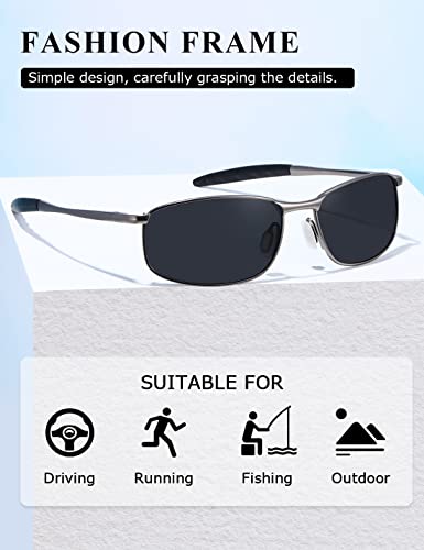 Image of AEVOGUE Polarized Sunglasses For Men Rectangle Metal Frame Retro Sun Glasses AE0535 (Gray&Black, 59)