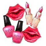 Hot Pink Spa Nail Polish Lipstick Red Lip Makeup Themed Balloon Party Decor Girls Galentines Balloons Bridal Bachelorette Spa Day Little Miss Threenager Birthday Party Decorations Supplies for Girl