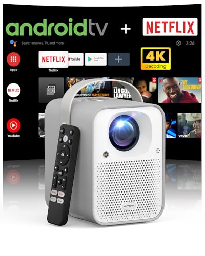 【Auto Focus】ETOE Seal Android TV 11.0 Projector, 4K Supported Mini Projector, Video Projector with ESPN, Prime Video, YouTube, 5G Wi-Fi & Bluetooth, Compatible with iOS/Android/Windows/USB/HDMI
