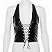 BEARUN Sexy Corset Tops for Women Adjustable Spaghetti Straps PU Leather Bustier Crop Top Rave Outfit Party Club Night Black Small