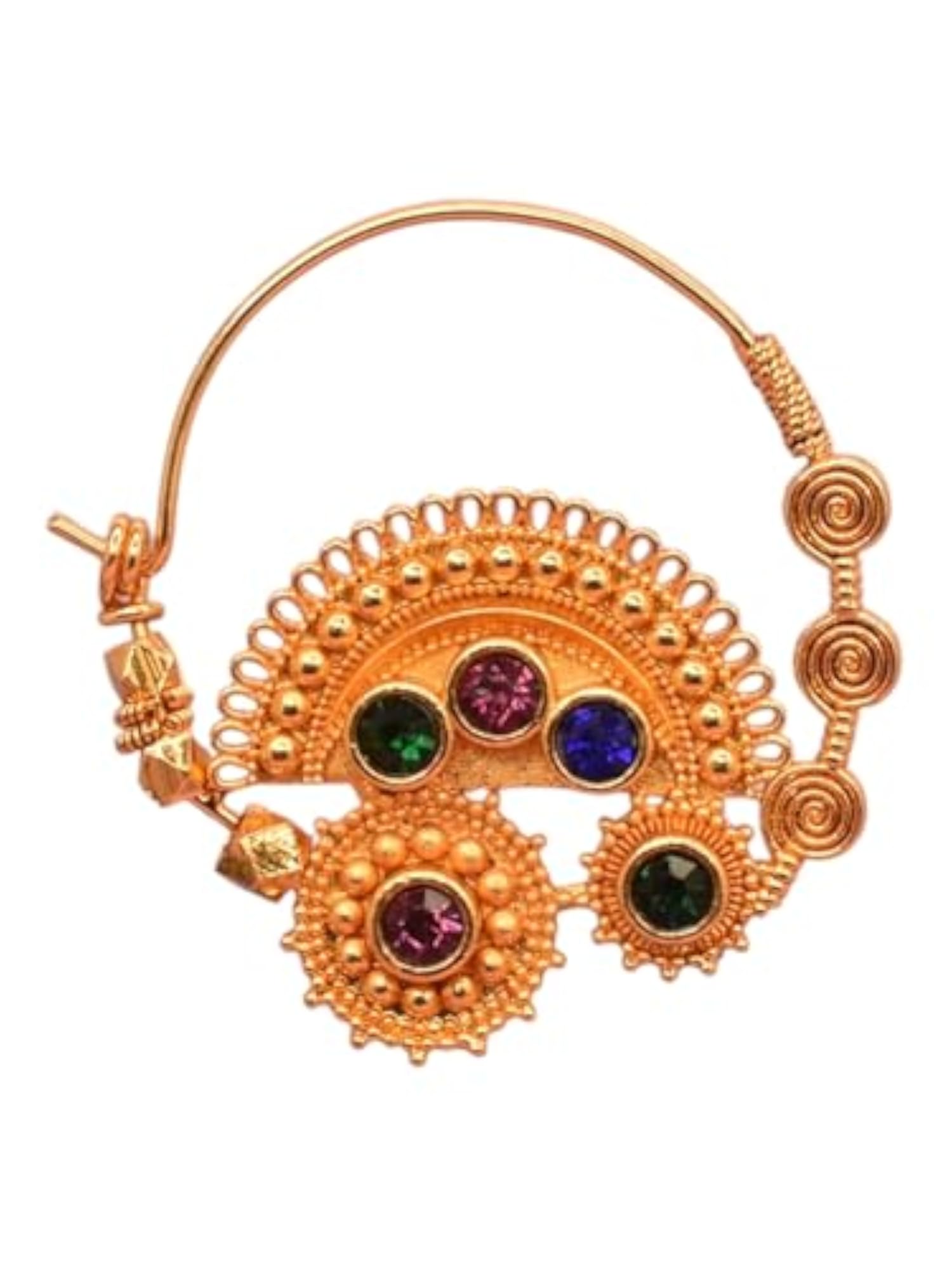 Women's Gold Plated Ethnic Bridal Nose Ring with Pearls Chain
