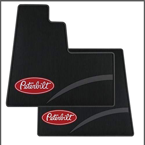 Peterbilt Motors OEM Day Cab Logo Sleep Ribbed Semi Truck Vinyl Rubber Floor Mats-Set