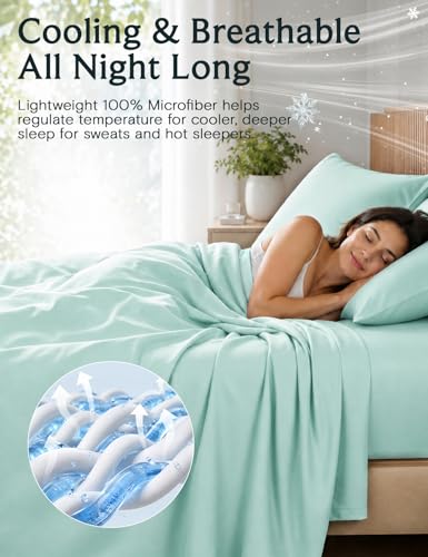 Image of LuxClub King Size Sheets Set, Deep Pocket King Bed Sheets 4PC, Cooling Sheets King Size Breathable, Soft Hotel Luxury Bedding Wrinkle Free, Silky Fitted Sheet & Pillowcase Sets, Aquamarine