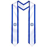 Israel Flag International Graduate Satin Stole Scarf with National Flag Design, 72" Graduation Sash