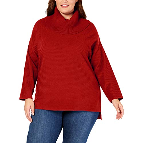 Style & Co. Womens Ribbed Turtleneck Knit Sweater, Red, Plus