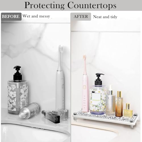 Image of HASTHIP Multipurpose Organizer for Toiletries, Makeup, Elegant Print Countertop Rack for Bathroom, Dressing Table, Small Diatom Mud Water Absorbing Storage Shelf (25x10cm)