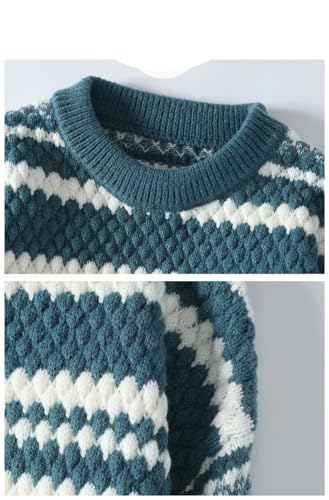Men's Loose Knitted Thick Warm Retro Striped Sweater2