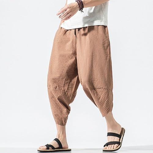 Men's Harem Pants Capri Wide Leg Plus Size Linen Pants Casual Loose Fit Summer Beach pPants with Pockets2