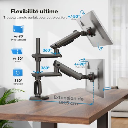 Bras Écran PC 2 Écran Ultra-Large Double Support Moniteur Vertical VESA 100x100 - 5