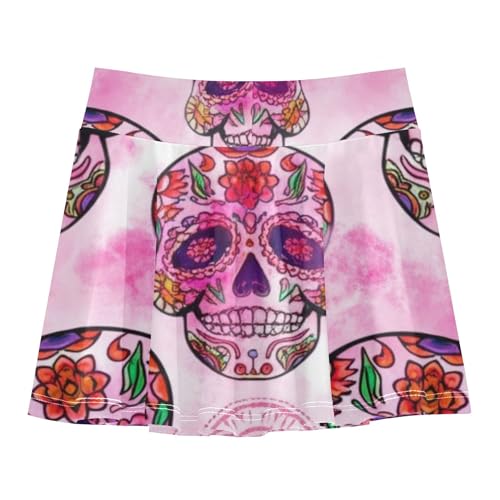 Intricately Sugar Skulls Pink Floral Tennis Skirts Kids Colored Athletic Shorts for Girls Skorts Pleated Skort 4t2