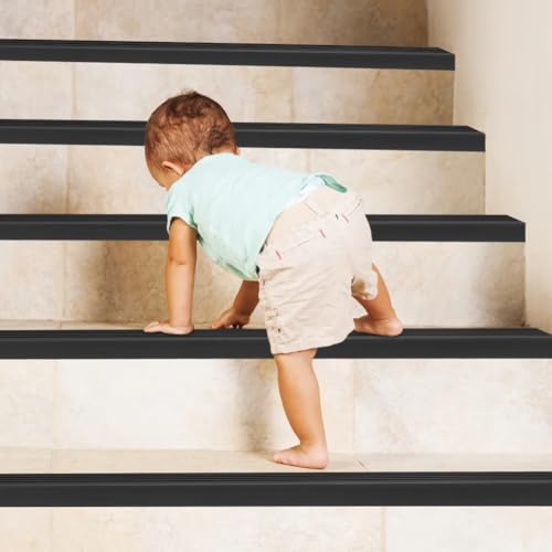 RANJIMA Treppenkantenprofil Selbstklebend,PVC Treppenkantenprofil Selbstklebende,Rutschfeste Treppenkante,Selbstklebend Winkelprofil Anti-Rutsch Treppenkante (Schwarz, 2M)