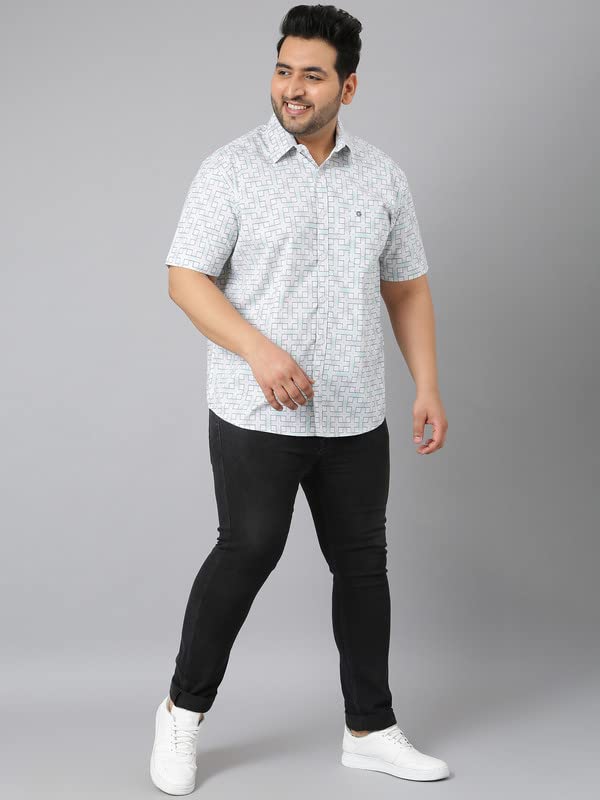 Image of White Grey Connecting Checks Half Sleeve Shirt Men's Plus Size