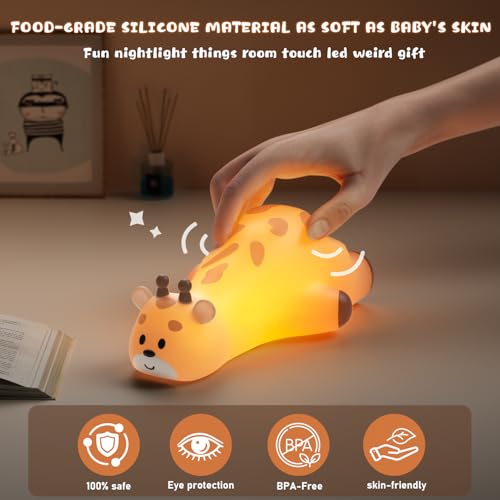 Image of 3D Giraffe Night Light for Kids, Silicone Touch Sensor Night Lamp with RGB + Warm White 3000K, Auto Dusk to Dawn Sensor, Bedroom Decor, Nightlight Gift